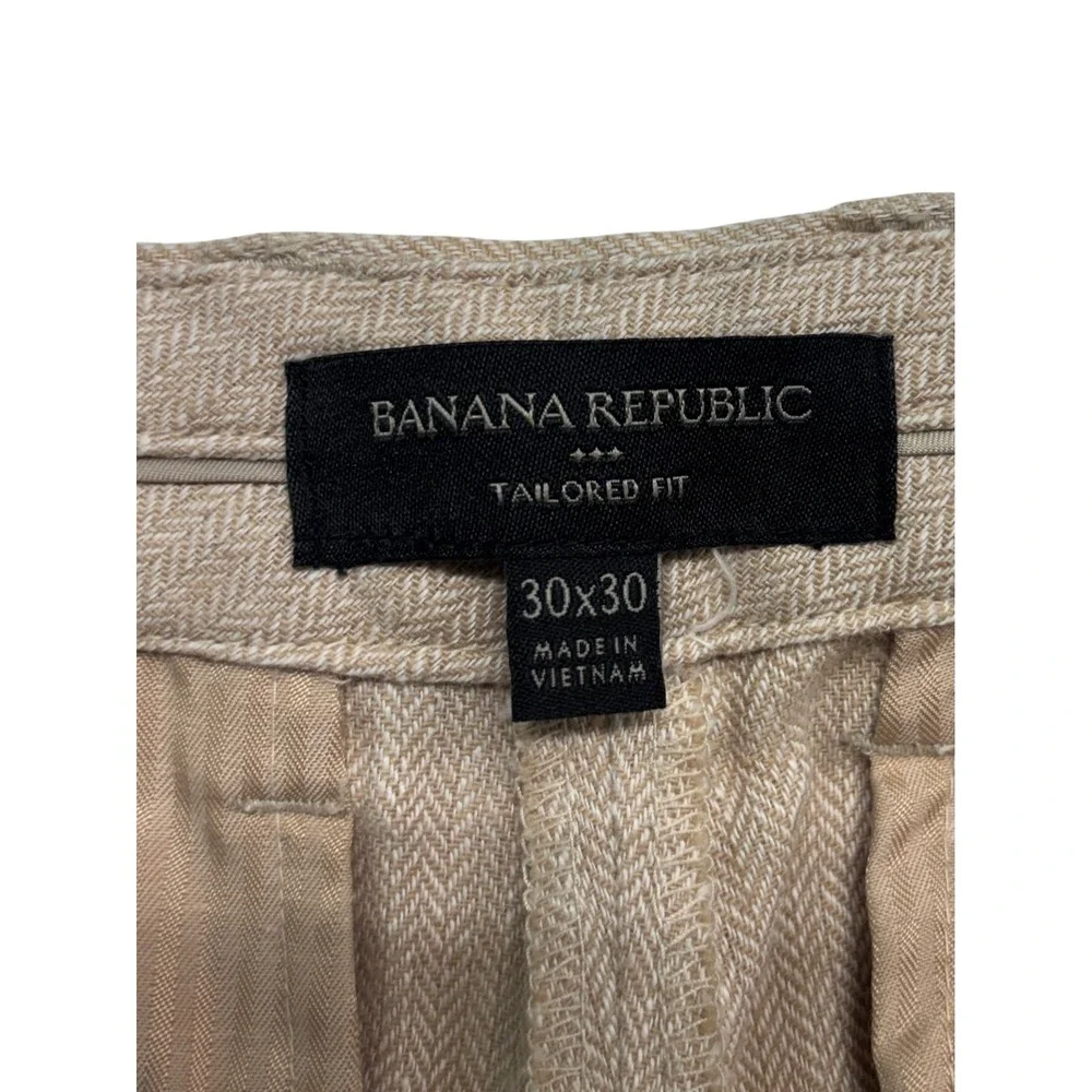 Banana Republic 30x29 Tan Herringbone Linen Cotton Pants Trousers Tailored Fit